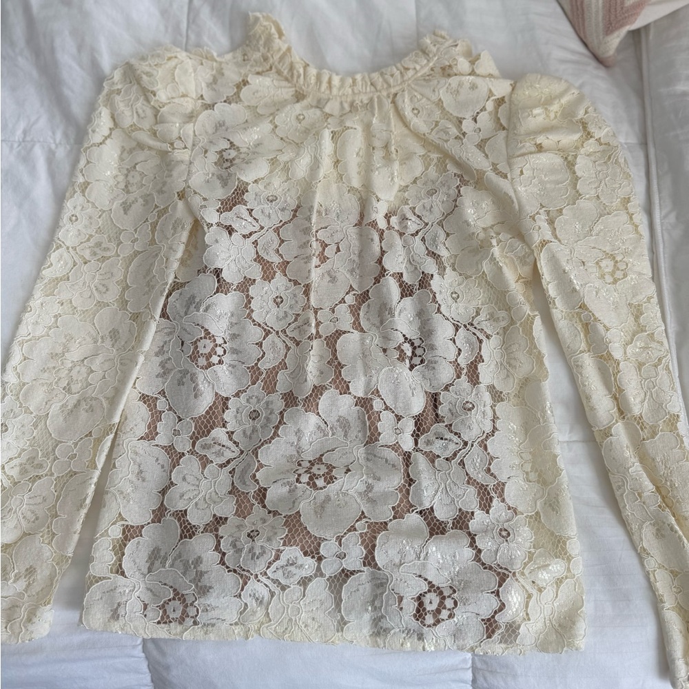 Wayf Cream Ruffled Bib Collar Blouse